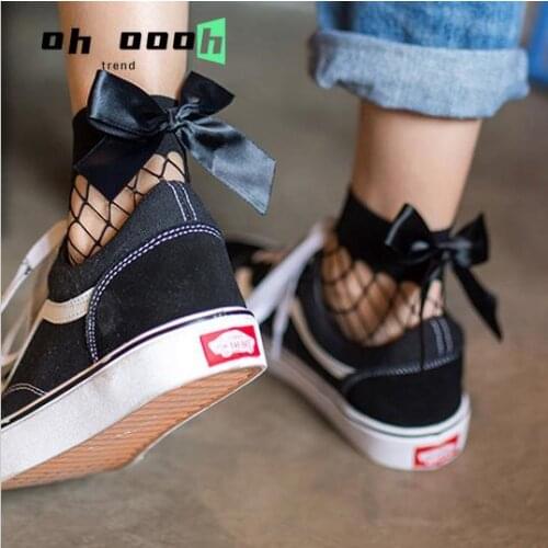 Women Sexy Fashion New Black Bowknot Mesh Short Ankle Socks Girls Fishnet Socks Cute Bow Ladies Socks Harajuku Personalit 1 Pair