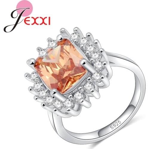 Brand Style 925 Sterling Silver Rings For Women Flower Shaped Orange Crystal Rings Romantic With Micro CZ Stone Lady Ring