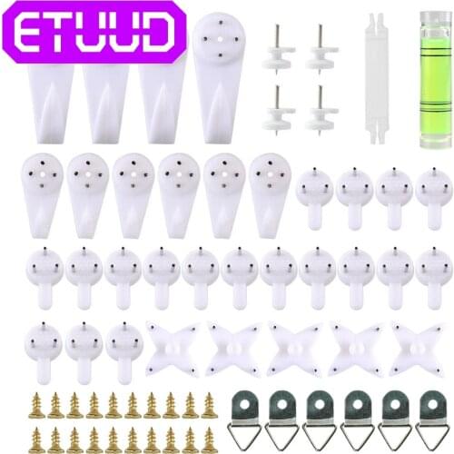 1 Box White Plastic Painting Photo Frame Hook Multi-Function Invisible Wall Hook Mount Picture Nail Hook Mirror Hanging Hanger