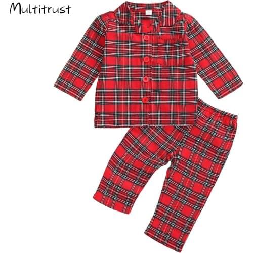 Children Pajama Sets 2021 Toddler Girl Clothes Long Sleeve Turn-down Collar with Button Top Elastic Waist Long Pants Autumn