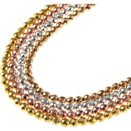 4 colors Nature stone Faceted Bright Plated Hematite Beads Round Beads For DIY Bracelet Necklace Jewelry Making Accessories