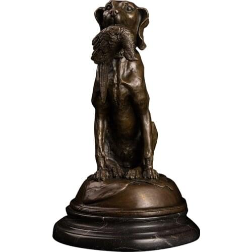 ArtsHom DW-066 Bronze Sculpture Hunting Dog with Prey Statue Animal Vintage For Living Room Children Room Decor Ornament