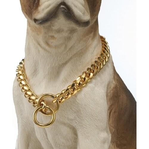 10mm Pet Dog Chain Stainless Steel Titanium Steel Gold Cuban Chain Dog Collar Necklace Cat Chain Small Medium Dog Chain