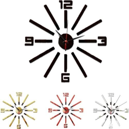 Digital Wall Clock DIY Clocks Silent Non-Ticking Mirror Sticker Frameless Assemble Wall Decor Clock for Home Office