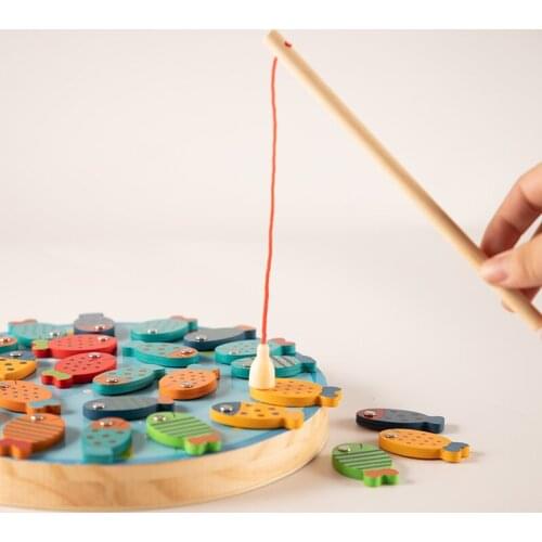 Magnetic Wooden Fishing Game 26PCS Alphbat Toys Catching Board 2 in 1 Double Side Educational Playing 136