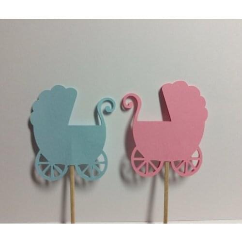 Blue and Pink Baby Carriage Cupcake Toppers/Food Picks/Gender Reveal/Baby Shower wedding birthday Party cake decor