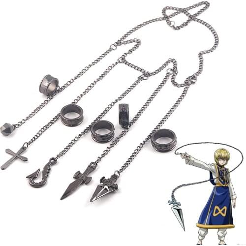 Hunter x Hunter Kurapika 5 Rings Chain Charms Bracelet Punk Hip Hop Vintage Cross Finger Chain Pendant For Women Men Jewelry
