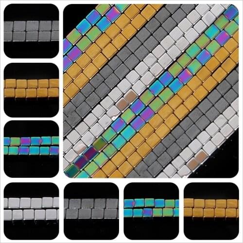 2mm Shining Natural Stone Hematite Loose Spacer Square Beads Plated color square beads For Jewelry Making Accessories