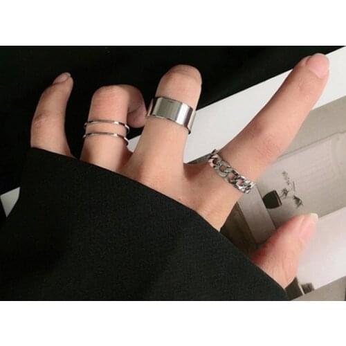 LATS Punk Metal Geometry Circular Punk Rings Set Opening Index Finger Accessories Buckle Joint Tail Ring for Women Jewelry Gifts