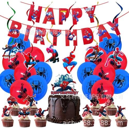 Marvel Spiderman Child Birthday Party Supplies Letter Banner Round Ballon Cartoon Anime Cup Cake Decorating Kid Christmas Gift