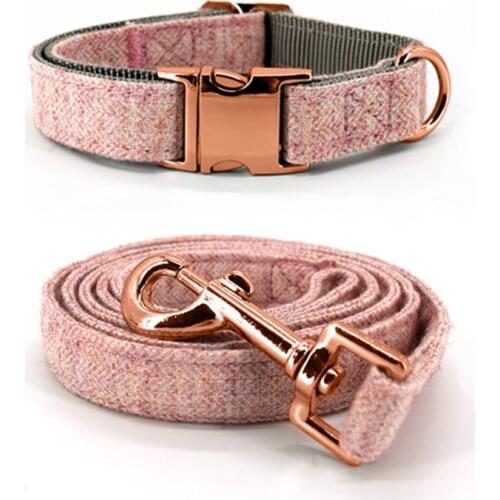 Soft and Comfortable Tweed Fabric Adjustable Denim Puppy Dog Collar Silver Buckle Solid Pet Leash Set Supplies