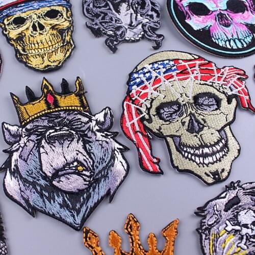 Skull/King Patch Iron On Patches For Clothes Applique Sewing DIY Punk Patch Embroidered Patches For Clothing Stickers Stripe