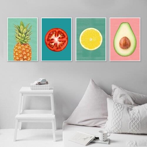 Pineapple Tomato Lemon Avocado Pig Wall Art Canvas Painting Nordic Posters and Prints Wall Pictures for Living Home Decoration