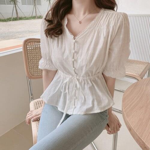 New Embroidery Shirt Summer White Blouses Women Tops femme Casual Women half sleeve Girls Blouse Linen Cotton Lace up Plus Size