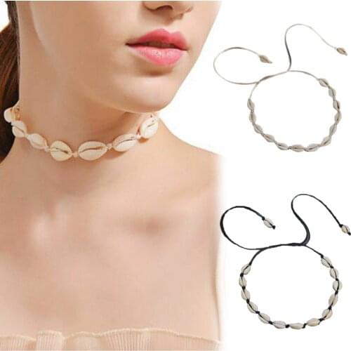Bohemian Fashion Black White Rope Chain Natural Seashells Necklace Sea Shell Beaded Choker Necklace Beach Trendy Jewelry Gifts