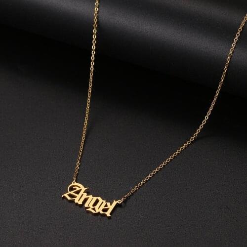 Stainless Steel Necklaces Old English "ANGEL" Korean Fashion Pendant Chain Choker Necklace For Women Jewelry Friends Gifts 2021
