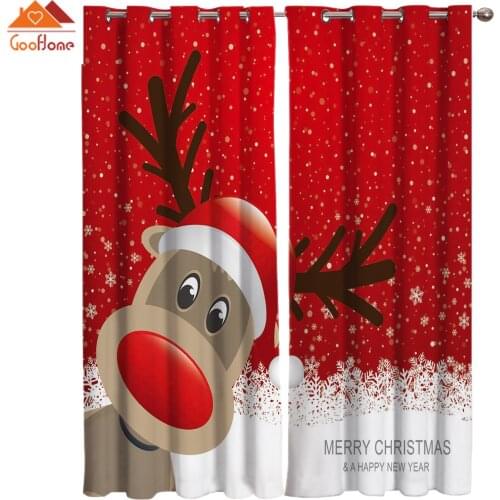 Merry Christmas A Happy New Year Window Curtains Living Room Outdoor Fabric Drapes Curtain Home Decor