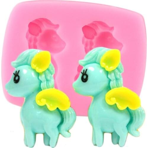 3D Cute Horse Silicone Mold DIY Baby Birthday Cupcake Topper Fondant Cake Decorating Tools Candy Clay Chocolate Gumpaste Moulds