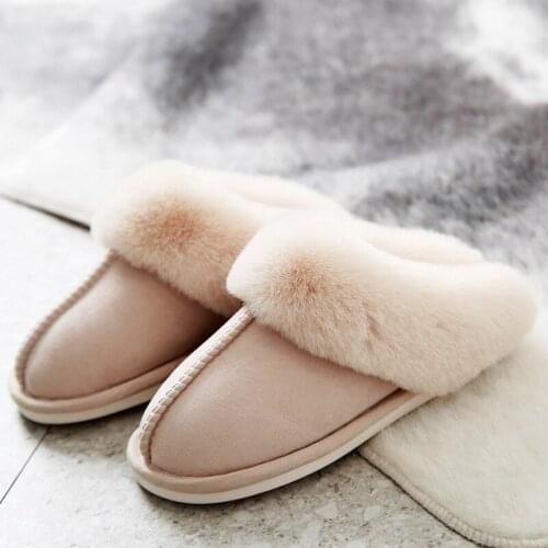 Womens Winter Cotton Slippers Slip-on Short Plush Warm Non-Slip Female House Shoes Comfortable Leisure Indoors Ladies Footwear