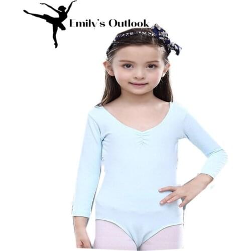 Girls' Team Basic Long Sleeve Leotard Toddler Gymnastics Dance Ballet Clothing Copper Button Bottom White