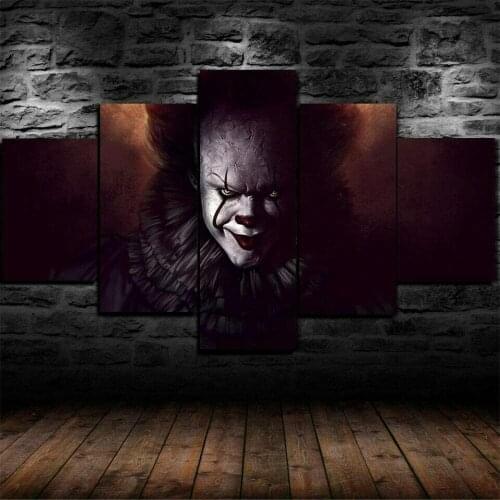 Horror Scary Clown 5 Panel Canvas Picture Print Wall Art Canvas Painting Wall Decor for Living Room Poster No Framed