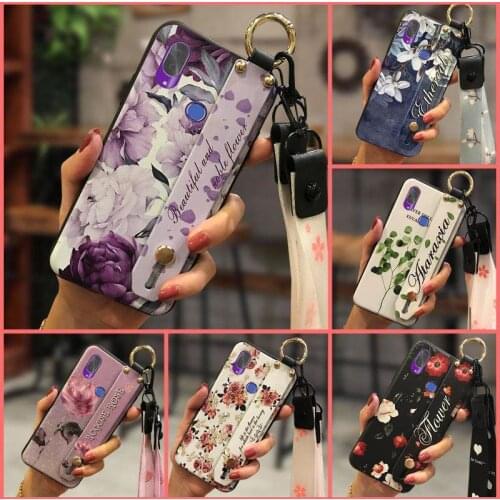 Waterproof Anti-dust Phone Case For Cubot X19 Shockproof Wristband Flower Kickstand Wrist Strap