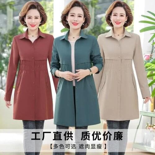 Female Middle-aged Jacket 2021 Women New Spring Coat Windbreaker Mid-length Western-style Noble Middle-aged Elderly Shirt Commut