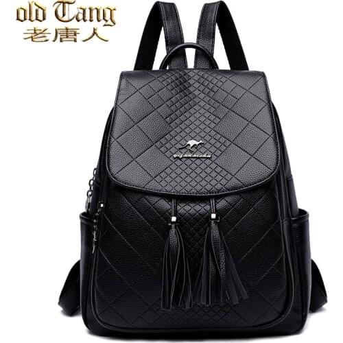OLD TANG PU Leather Bags For Women 2020 Designer Backpack Female Casual Travel Bag Fashion Ladies Diamond Lattice Bag Mochila