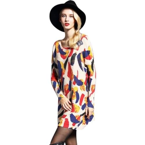 2019 Autumn Large Size Printed Womens Collar Long Printing Cardigan Dress Cashmere Cardigans Sweater O-neck