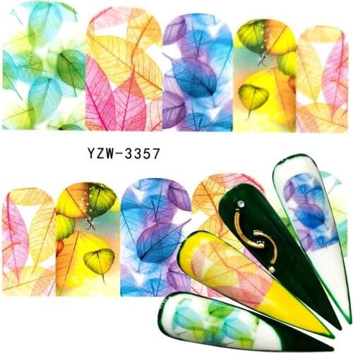 LCJ 1 Sheet Nail Art Water Decal Spring Theme Nail Sliders Decor Tips Colorful Leaf Pattern Sticker For Nail Beauty Care