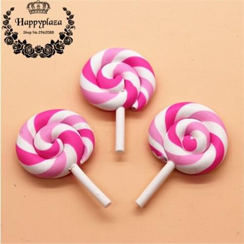 10pcs Kawaii CLay Rainbow Pink Pastel Swirl Handmade Lollipop Miniature Food Art Supply DIY Phone Case Decoration,28*45mm