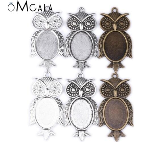 10pcs/lot Owl charm Pendant Base Setting Blank Bezel Tray Fit Oval 18X25mm Oval Glass Cabochon Dome Cameo For DIY Jewelry Making