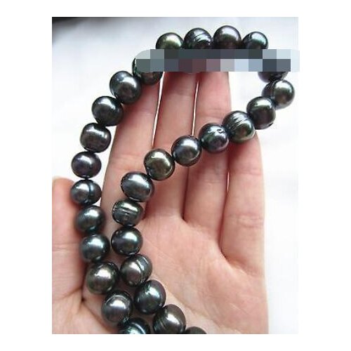 18" 10-11 MM AAA SOUTH SEA NATURAL black PEARL NECKLACE 14K GOLD CLASP