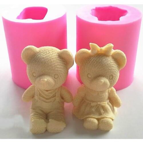 3D Cute Bear Boy Girl Silicone Soap Mold Fondant Cake Decorating Tools Cake Chocolate Mold Gum Paste Candle Moulds