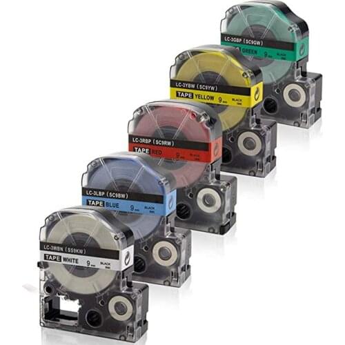 5Pcs 9mm Label Maker Tape Label Maker Black on White/Red/ Blue/Yellow/Green Label Tape for Epson/KingJim Printer