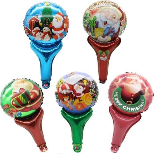 5pcs Christmas Party Hand Stick Balloon Celebrate New Years Christmas Children‘s Toys Stick Balloons Festival Decor Supplies