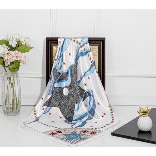 90*90cm Brand Female Silk Scarfs Women Polyester Square Scarf Five Poited Star Print Scarves/Spring Summer Shawls For Ladies