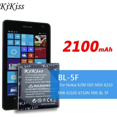 2100mAh KiKiss Mobile Phone Rechargeable Battery 950mAh BL-5F For Nokia 6290 E65 N93i 6210 N96 6210S 6710N N95 BL 5F