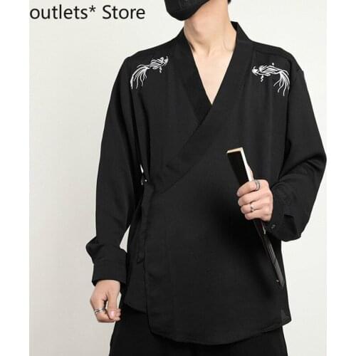 Asian Japanese-style Kimono Tops for Men Male Streetwear Vintage Harajuku Haori Crane Embroidery Cardigan Yukata Samurai Outfit
