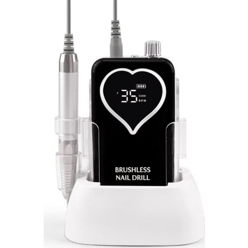 Heart Desktop Brushless Cordless Base LED Logo Electric Nail Drill Machine 35000rpm for Manicure Pedicure Rechargeable Battery