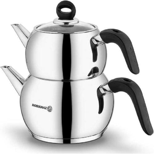 Korkmaz Nora Teapot Set 3.1 Liter 18/10 Stainless Steel Turkish Teapot Set Brewing Tea For tea Pot Set Made in Turkey
