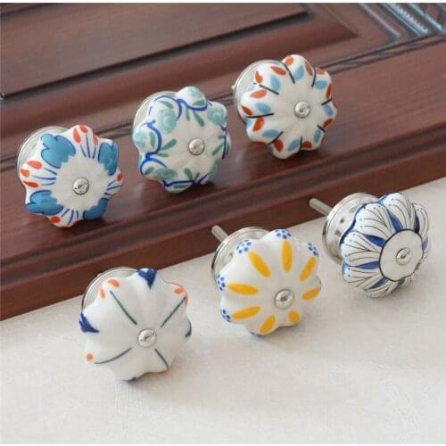 Colorful Ceramic Dresser Knob Flower Cabinet Pulls Knobs Cupboard Unique Kitchen Door Handle Knob Furniture Hardware