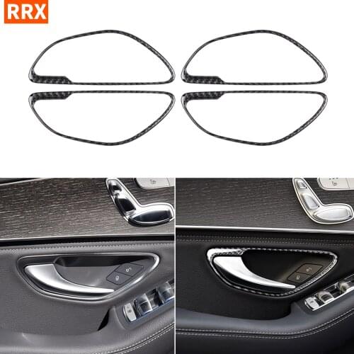 For Mercedes Benz C Class W205 GLC X253 Carbon Fiber Stickers Inner Door Handle Frame Trim Modified Interior Car Accessories