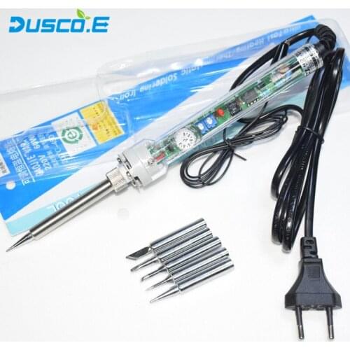 220V EU Plug 60W Adjustable Constant Temperature Lead-Free Internal Heating Electric Soldering Iron Kit +5Pcs Tip / Tweezers