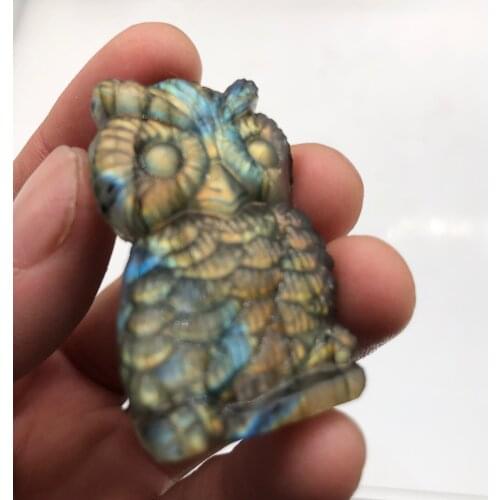 Estatueta de coruja Gemstone Natural Labradorite Crystal Healing Reiki