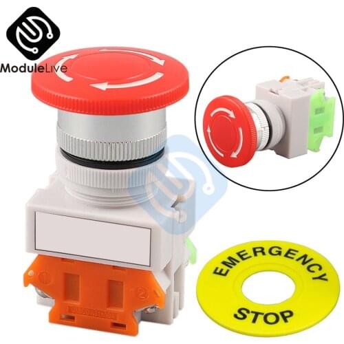 Red Mushroom Cap 1NO 1NC DPST Emergency Stop Push Button Switch AC 660V 10A Self Lock Switch Equipment Lift Elevator Tools