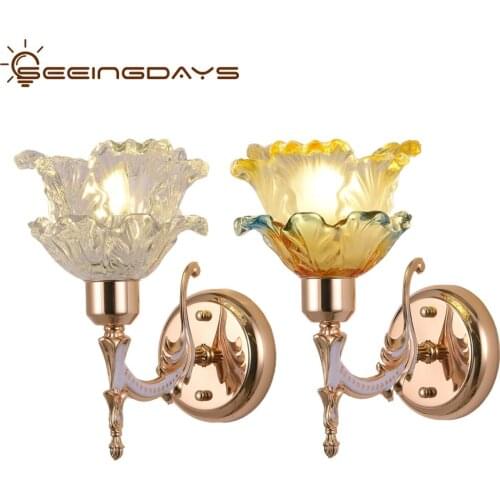Buy 2 Get 10% Off Flower Carving Crystal Glass Wall Lamps For Bedroom Living Room TV Backdrop Home Decor Double Head 110v 220v