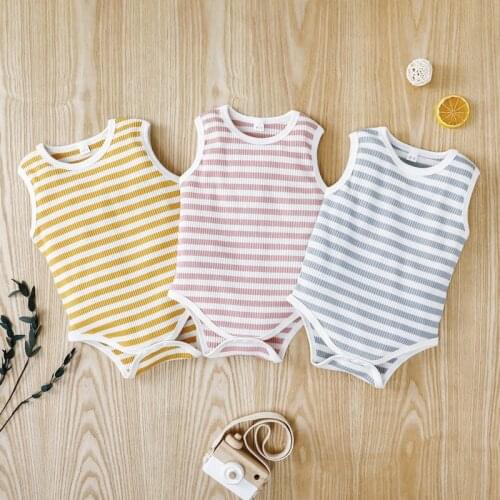 Summer Cute Baby Fashion Vest Romper Girl Boy Sleeveless Striped Print Jumpsuit Romper Infant Casual Bodysuit Outfits 2021