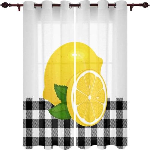 Fruit Lemon Black And White Lattice Modern Curtains for Living Room Luxury Window Treatments Bedroom Kitchen Curtains Drapes