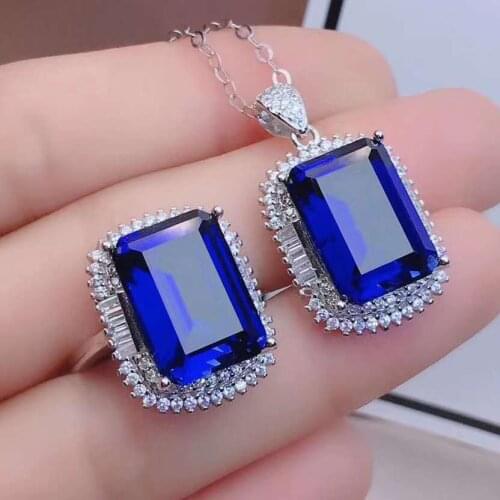 Real Natural Sapphire jewelry set Natural Real Sapphire 925 sterling silver 1pc pendant,1pc ring